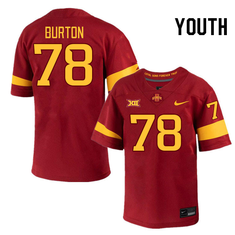 Youth #78 AJ Burton Iowa State Cyclones College Football Jerseys Stitched-Cardinal